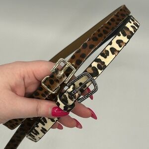 Banana‎ Republic Leopard Calf Hair Skinny Belt Set 2 Genuine Leather XS Neutral